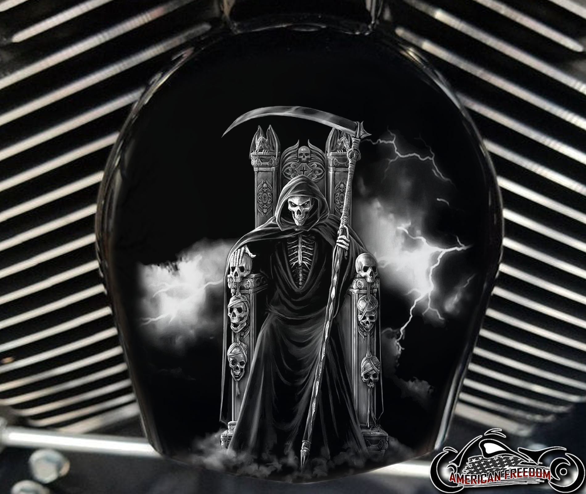 Custom Horn Cover - Reaper Throne B&W
